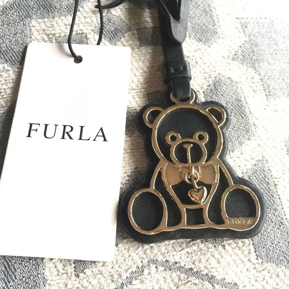 Furla Black and Gold Teddy Bear Bag Charm Key Fob